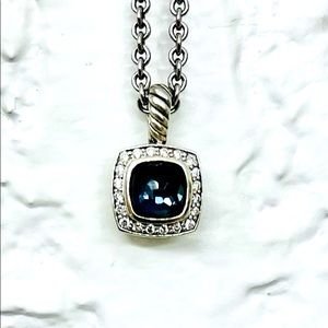 Petite Albion Pendant Necklace with Dark Blue Stone and Diamonds